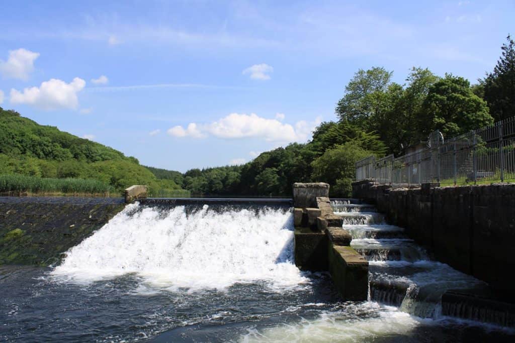 White water flowing from Lopwell Dam