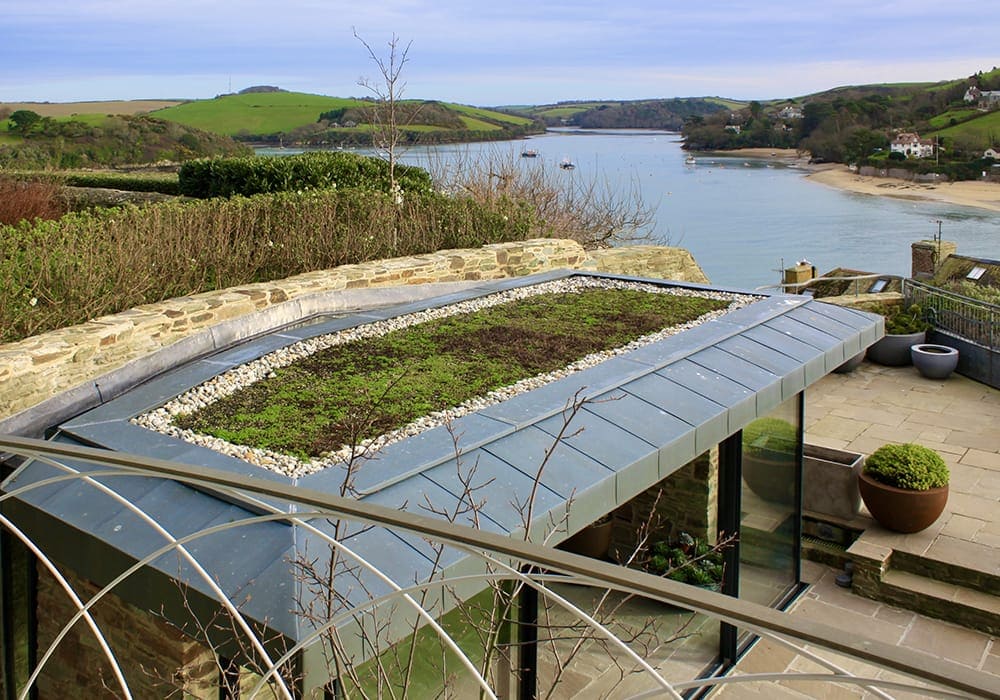 Green roof onto of summerhouse overlooking Salcombe estuary
