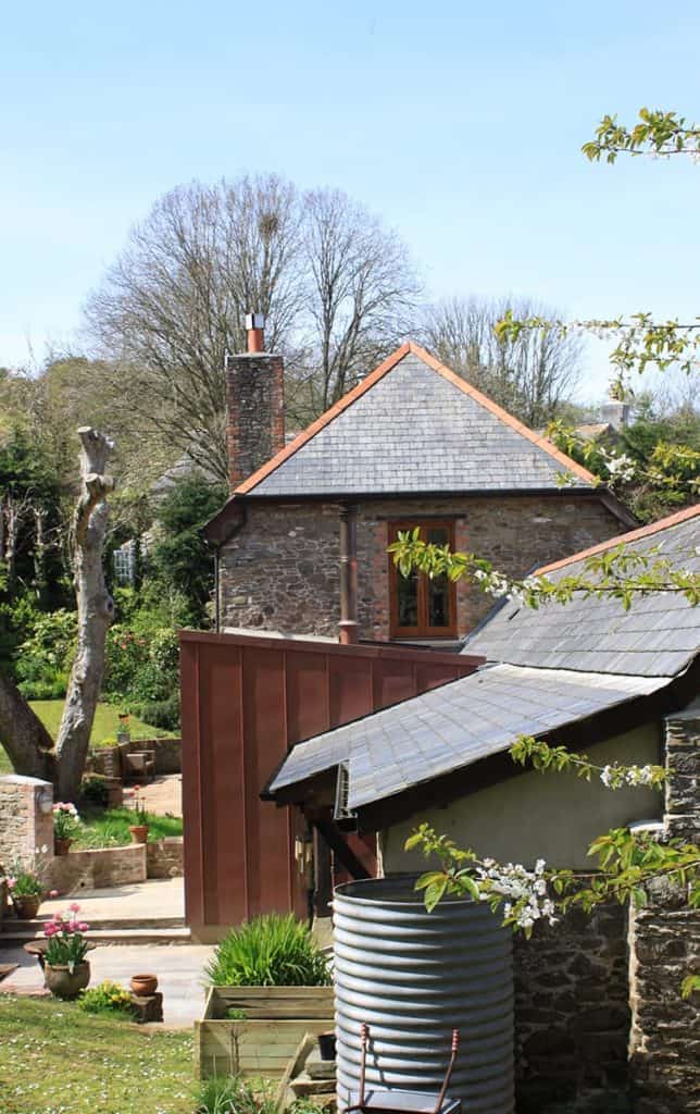 Copper and slate detail on old farm house