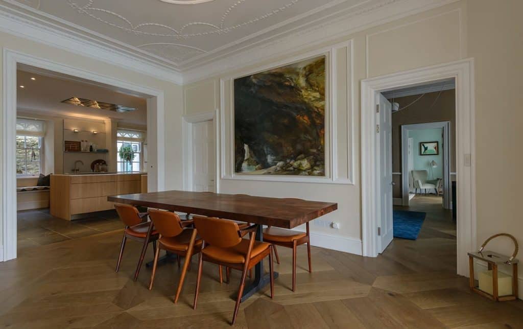 Dining kitchen looking through to hall Georgian house